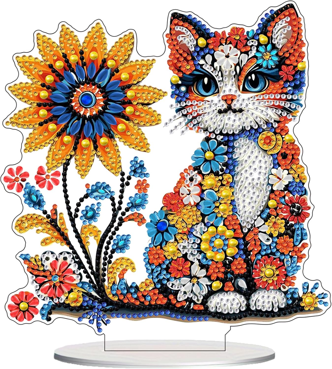 NEW Cat w/ Flower Tabletop Decor 7"x8"
