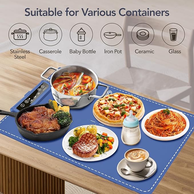 Countertop Food Warming Mat - 3 Temperatures (140/176/212°F), 1/2/4-H Timer, Roll-Up