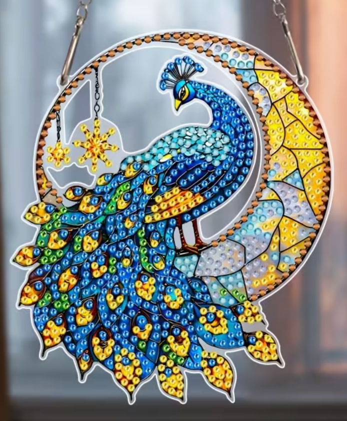 NEW Stained Glass Peacock Hanging Pendant