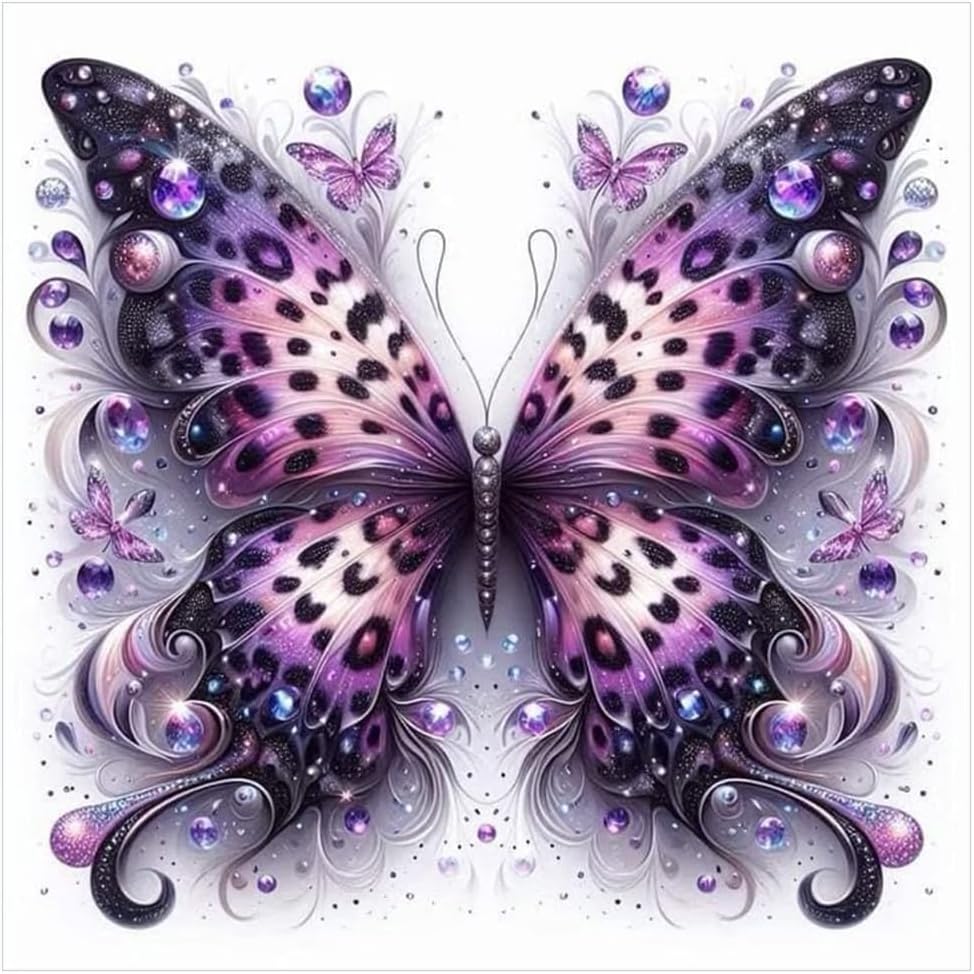NEW Purple Spotted Butterfly (Full drill - round diamonds) 10"x10"