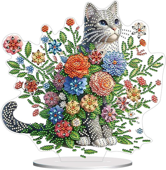 NEW Flower Cat Tabletop Decor 9"x10"