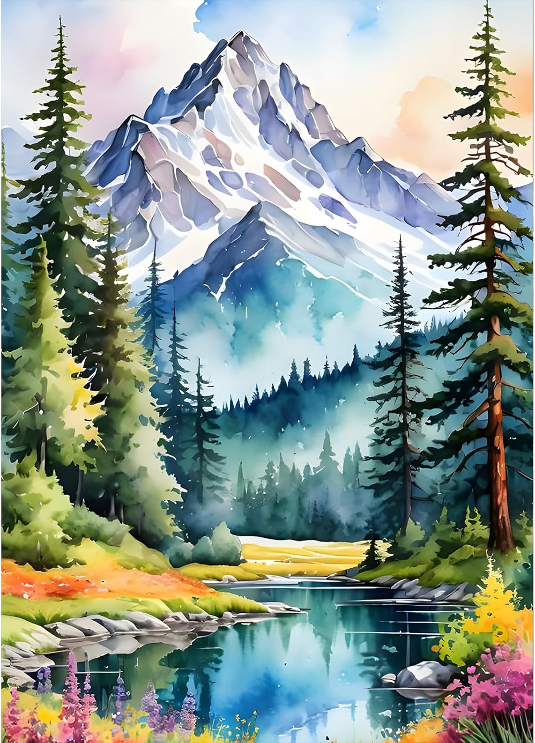 1/28/26: NEW Pastel Watercolor Mountains (Full drill - round diamonds) 10"x14"