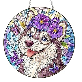 NEW Husky w/ Flowers Hanging Pendant - 7"