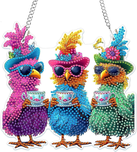 NEW Three Hens Hanging Pendant - 7.5"
