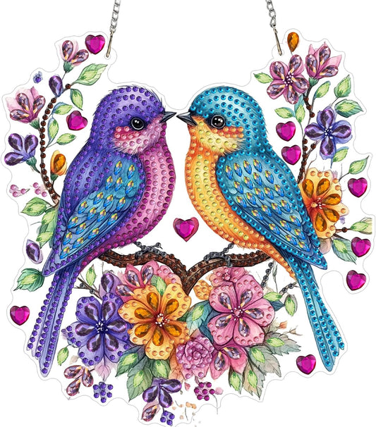 NEW Two Love Birds Hanging Pendant - 7"x8"