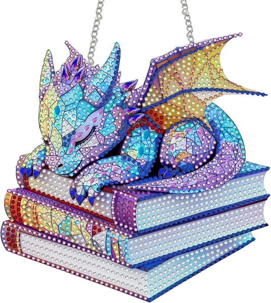 NEW Dragon on Books Hanging Pendant - 7"