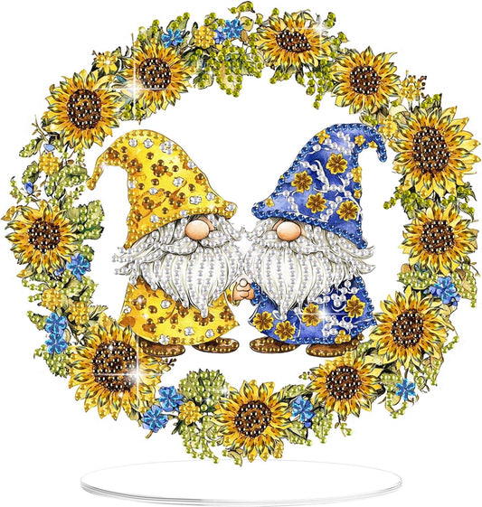 NEW Yellow and Blue Gnomes Tabletop Decor 7"x8"