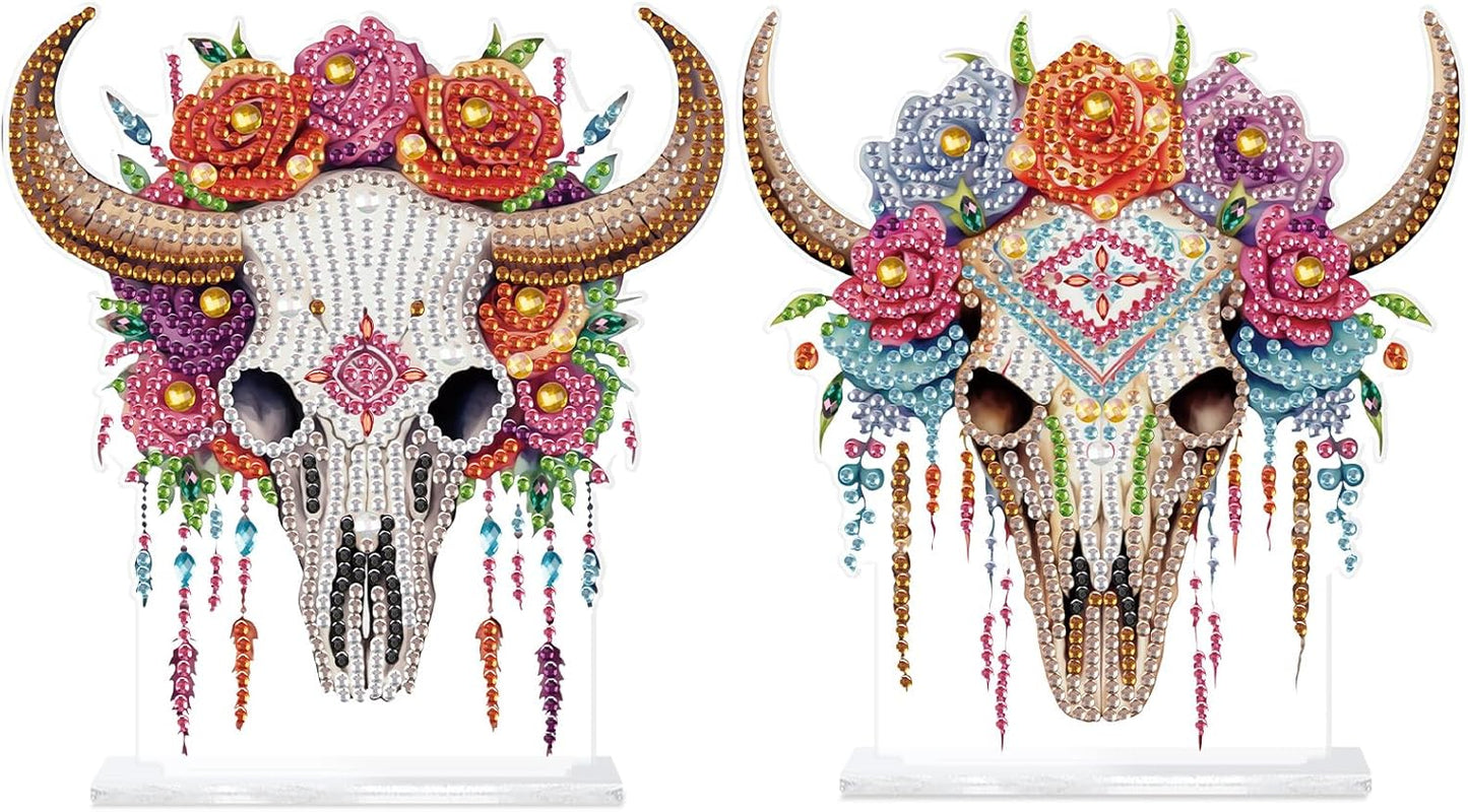 NEW Set of 2 Cow Skull Tabletop Decor 6"