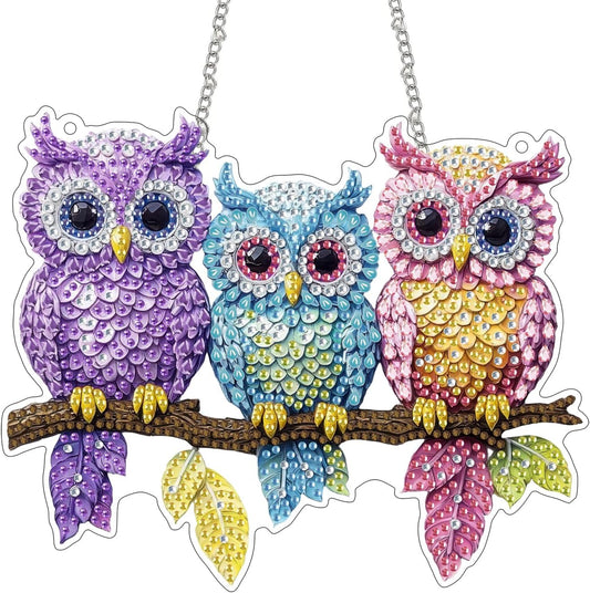 NEW Three Owls Hanging Pendant - 7"