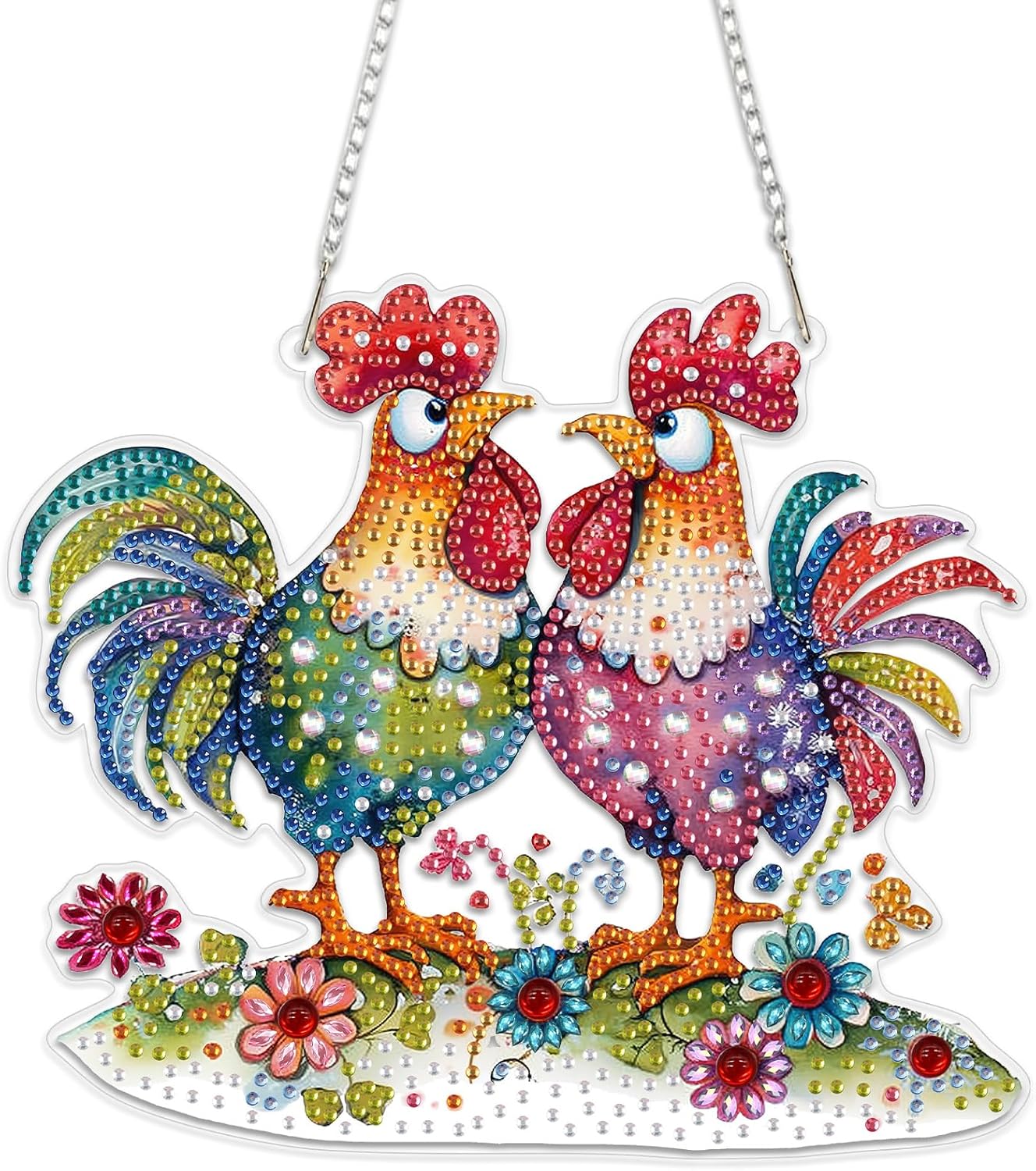 NEW Two Roosters Hanging Pendant - 7"x8"