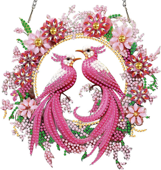 NEW Two Pink Birds Hanging Pendant - 7.5"
