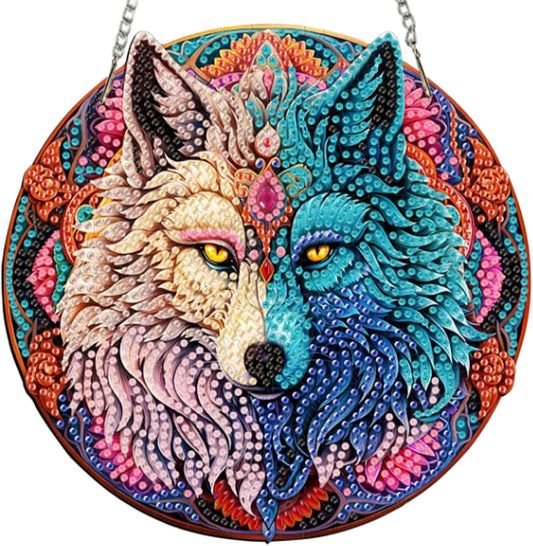 NEW Colorful Wolf Hanging Pendant - 7.5"