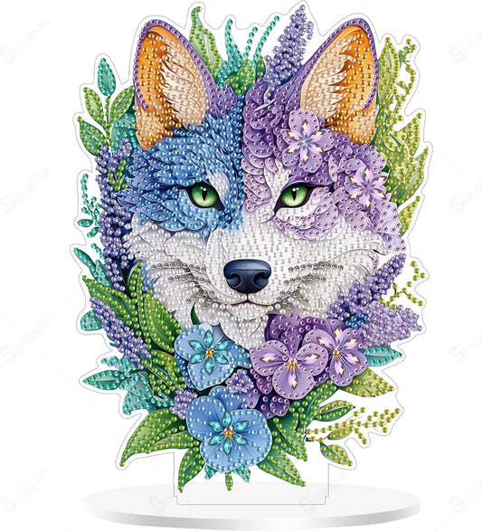 NEW Blue & Purple Wolf Tabletop Decor 7"x10"