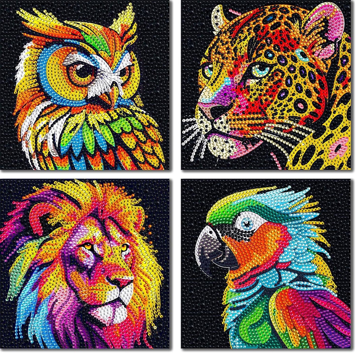 Set of 4 Animal Diamond Heavy Partial Kits - 6"x6"