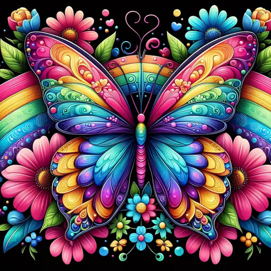 NEW Very Colorful Butterfly (Full drill - round diamonds) 12"x12"