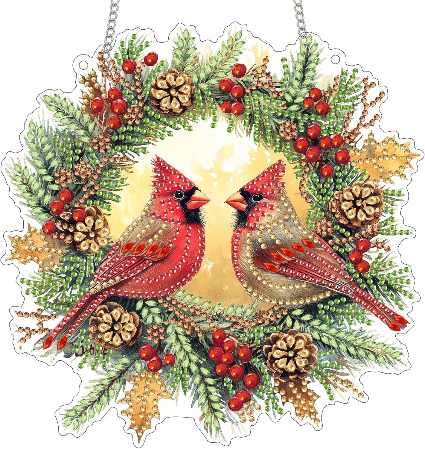 NEW Winter Cardinals Wreath Hanging Diamond Painting Kit 8"x8"