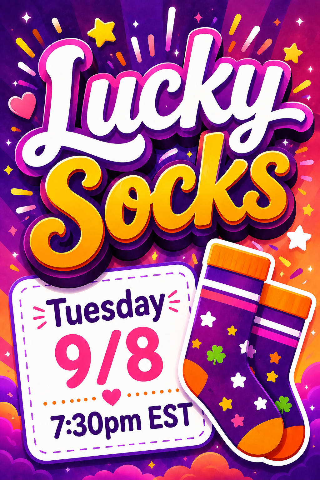 LUCKY Socks! - LIVE Tuesday 9/8 at 7:30p EST