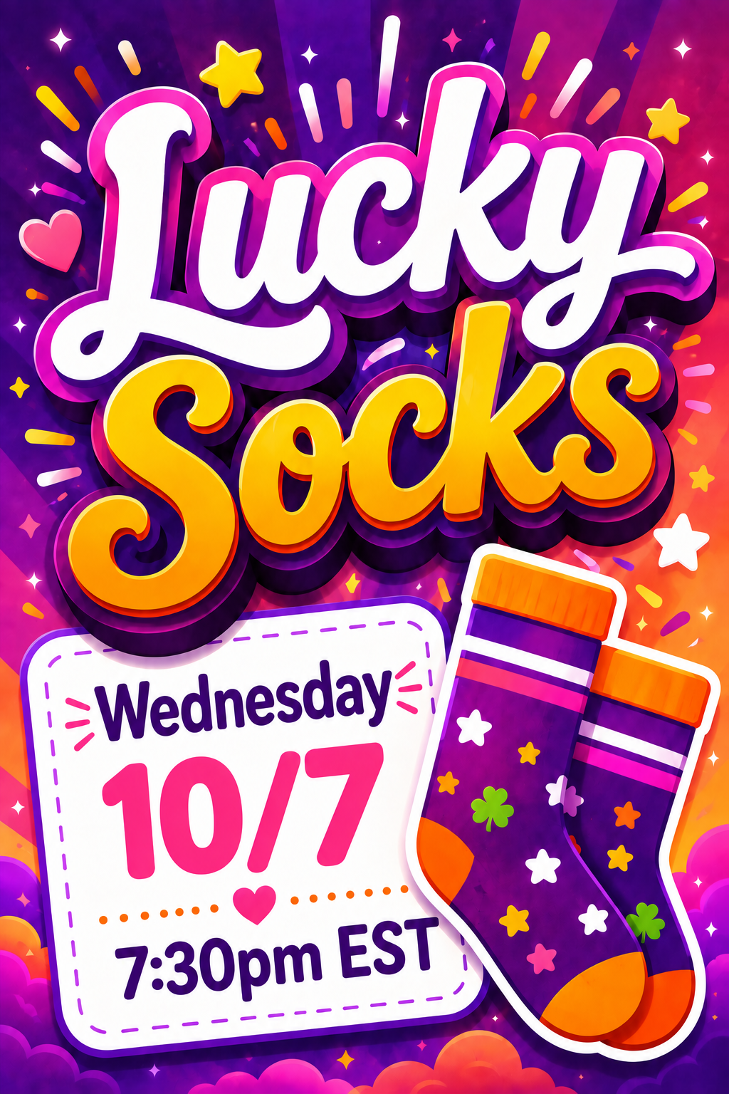 LUCKY Socks! - LIVE Wednesday 10/7 7:30p EST