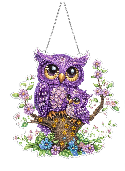 #7: NEW Purple Owls Hanging Decor 8"