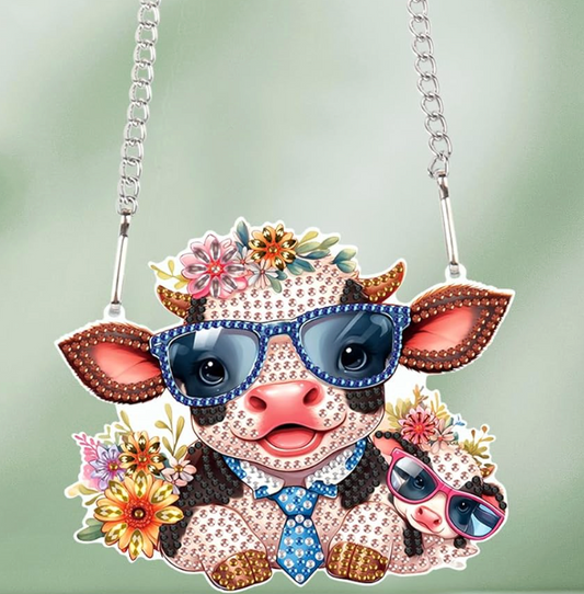 NEW Cow in Sunglasses Hanging Pendant - 5"x6"