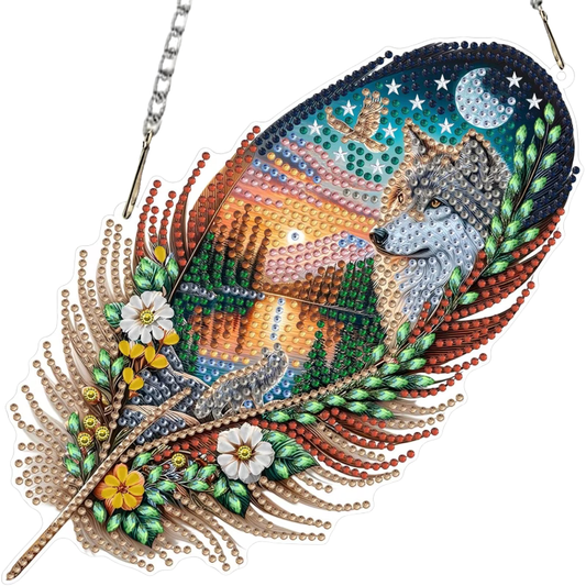 NEW Feather Wolf Hanging Pendant